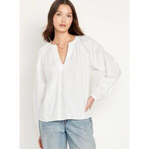 Old Navy Split Neck Top Bright White Large Oversized Relaxed Fit Pullover